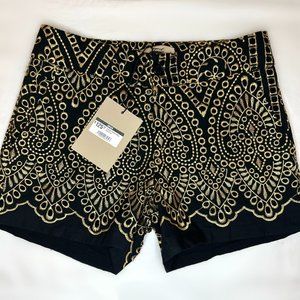 NWT - Kasia Haven Calisto Embroidery High Wasted Black Shorts Size XS